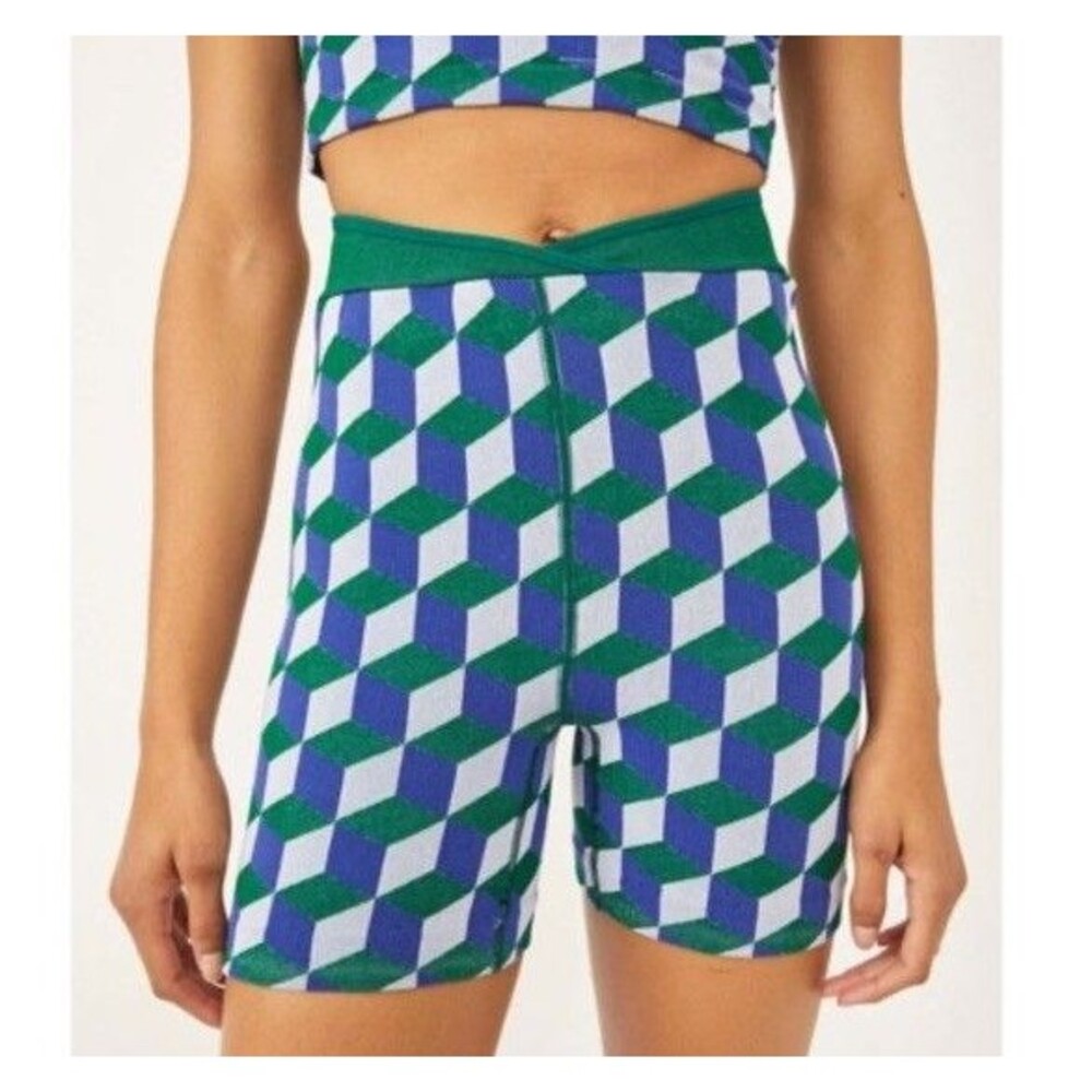 Free People Movement Size S Free Throw Jacquard Shorts Blue Green White